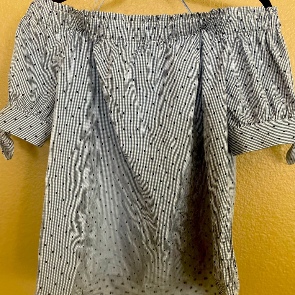 Cute Blue Checked off the Shoulder Top